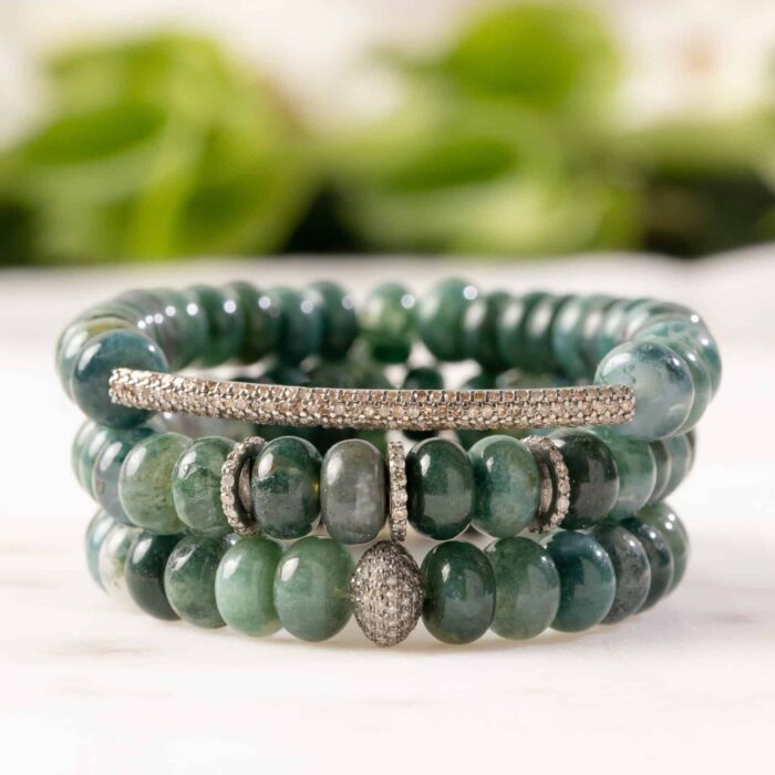 Moss Agate and Diamond Bar Bracelet - Image 2